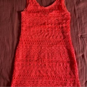 Neon Apricot Lace Mini Dress